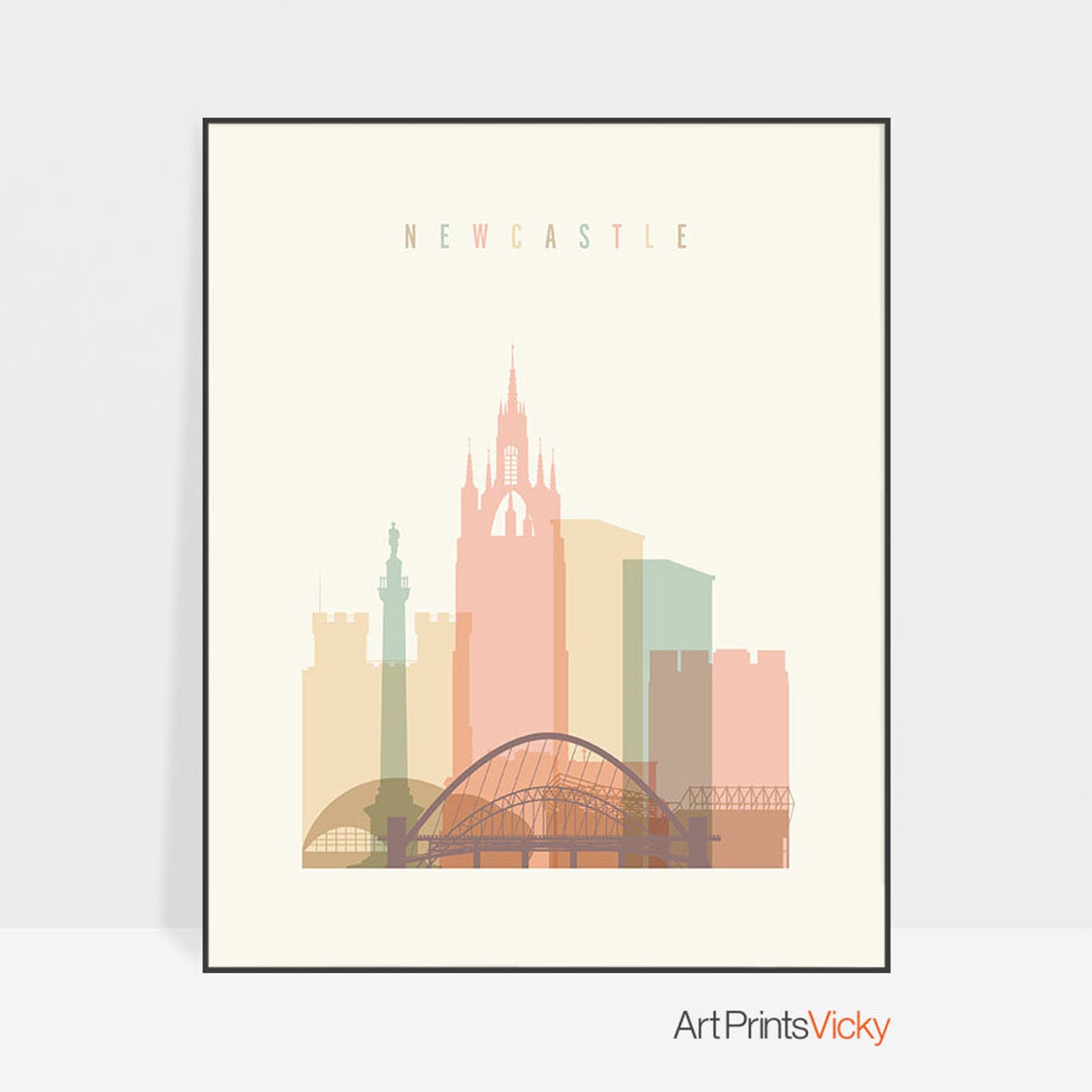 Newcastle poster Newcastle art print Newcastle UK skyline Etsy