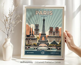 Paris Poster | Eiffel Tower Wall Art Print | Retro Travel Decor for Home and Office | Personalised Gift | ArtPrintsVicky