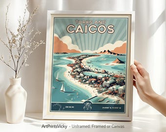 Turks and Caicos Art Print | Turks and Caicos Poster Retro Style | Caribbean Wall Art Decor for Home & Office | Gift | ArtPrintsVicky