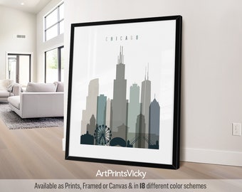 Chicago poster, Chicago print skyline, Illinois city travel print, Personalised print | ArtPrintsVicky