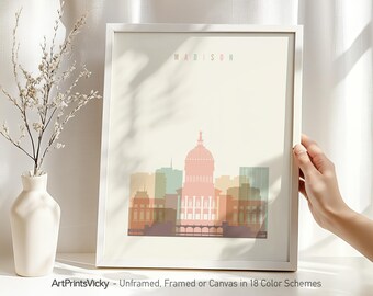 Madison WI print, Madison wall art skyline poster, travel print, city print, personalised gift | ArtPrintsVicky