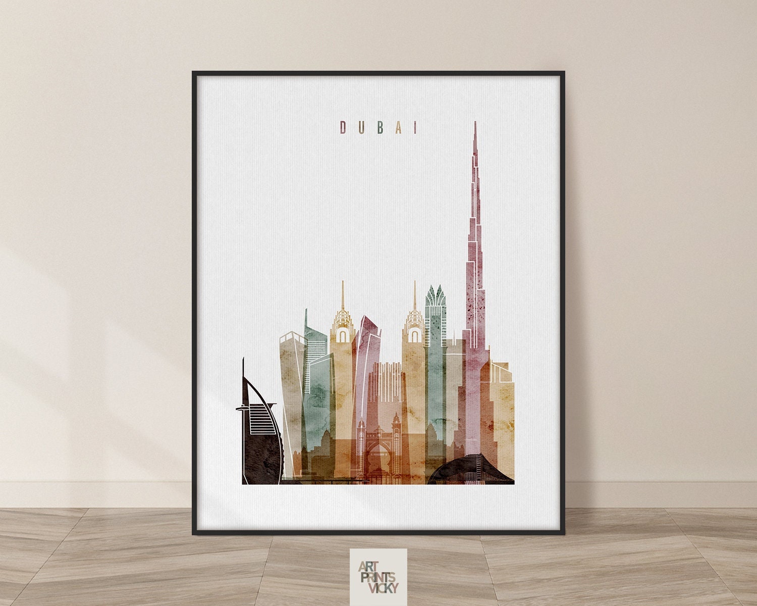 Dubai Art Print Dubai Skyline Watercolor Poster Wall Art Etsy UK
