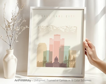 Salt Lake City Art Print, Poster Skyline, Utah cityscape, travel gifts, office decor | ArtPrintsVicky