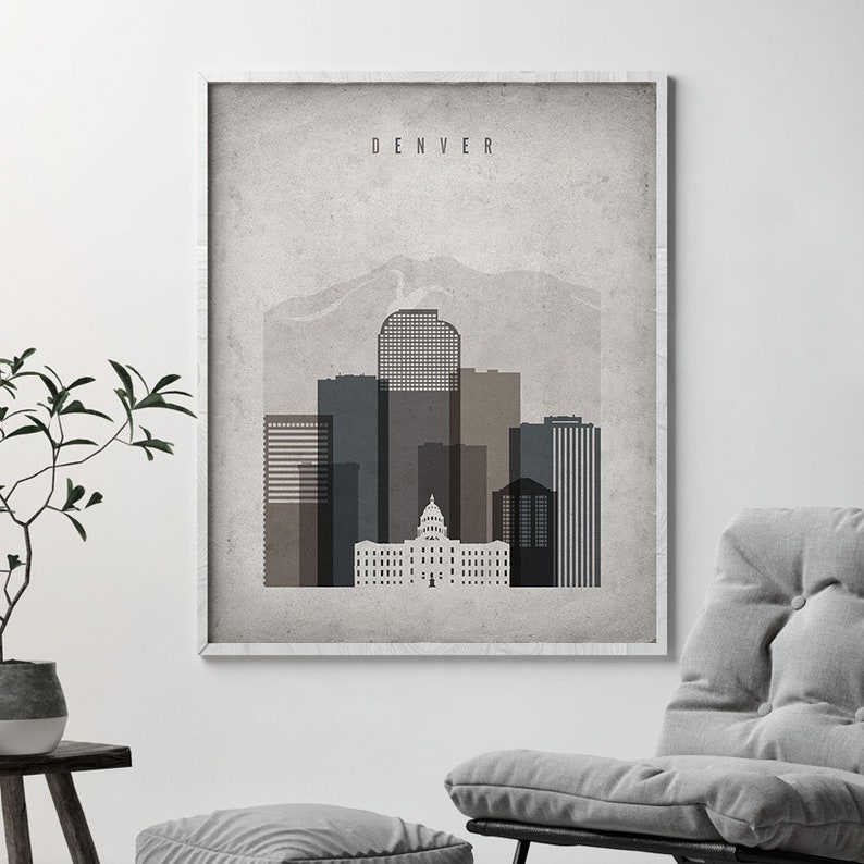 Denver wall art print poster Denver skyline travel gift Etsy