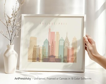Philadelphia Poster Wall Art - Skyline Print in Pastel Tone - Framed & Canvas | ArtPrintsVicky