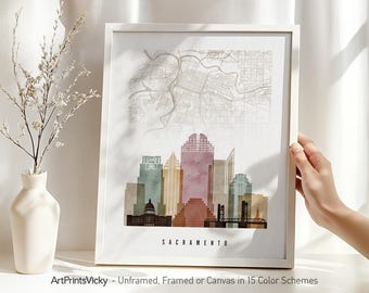 Sacramento Street Map Print - City Map & Skyline Poster | ArtPrintsVicky