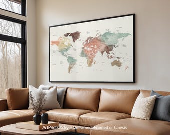 World map wall art, World map poster, Travel Map Print | ArtPrintsVicky
