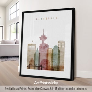 Vancouver print, poster wall art, Canada cityscape, Travel poster, City print, Travel gifts, Office decor | ArtPrintsVicky