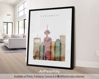 Vancouver print, poster wall art, Canada cityscape, Travel poster, City print, Travel gifts, Office decor | ArtPrintsVicky
