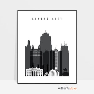 Kansas City art print black and white wall art skyline | Etsy