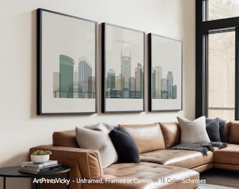 Nashville 3 Piece Wall Art Prints, Nashville Skyline Poster Set | ArtPrintsVicky