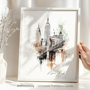 New York City skyline poster wall art drawing | New York print | Iconic NYC Architecture Illustrations | Travel Gifts | ArtPrintsVicky