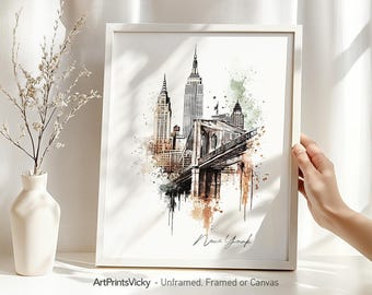 New York City skyline poster wall art drawing | New York print | Iconic NYC Architecture Illustrations | Travel Gifts | ArtPrintsVicky