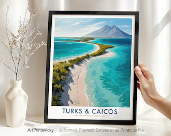 Turks and Caicos Island Travel Print | Coastal Illustration Poster | Decor for Home or Gift