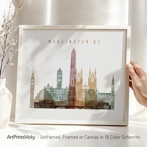 Washington DC Skyline Watercolor Print: Travel Home Decor