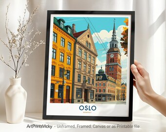 Oslo Travel Print – Norway | Oslo Poster | Historic Old City Wall Art Illustration | Decor for Home or Gift