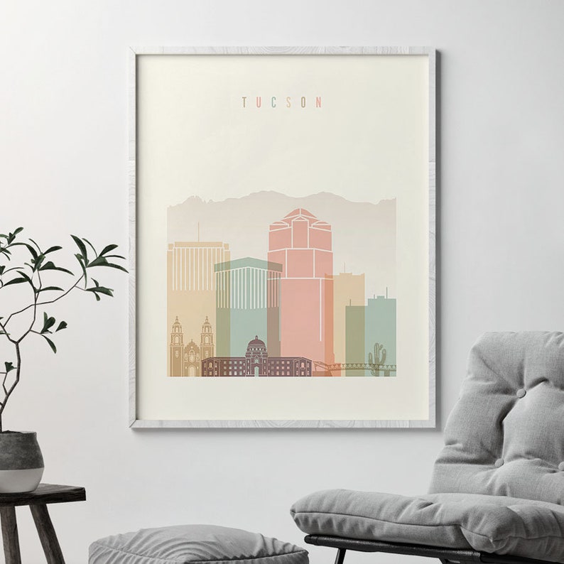 Tucson art Tucson print Tucson skyline poster Travel wall Etsy