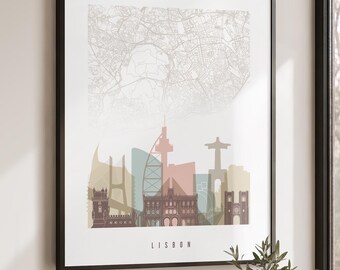 Lisbon Map Wall Art Poster, City Map Print for Home or Office Decor