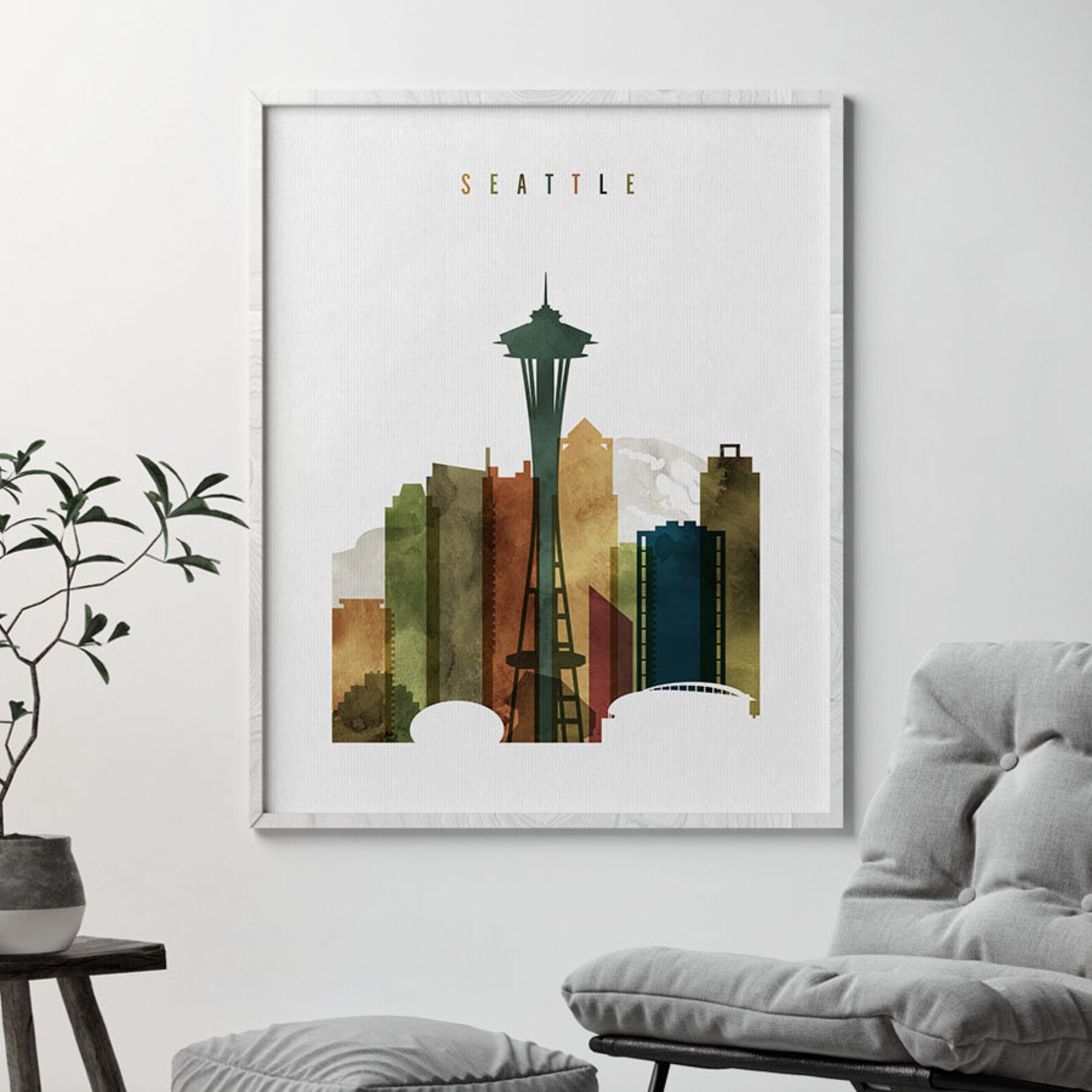 Seattle art print Seattle skyline wall art Seattle Etsy