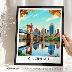 Impressão artística do horizonte de Cincinnati: pôster de viagem com paisagem urbana moderna