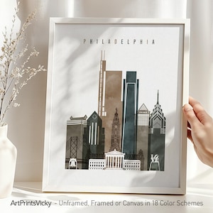 Philadelphia Skyline Watercolor Print: Pennsylvania Travel Art