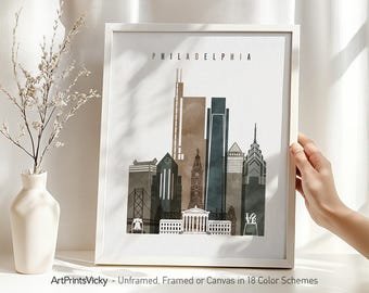 Philadelphia wall art print, Philadelphia skyline, watercolour poster, Wall art, Pennsylvania, travel gift, office decor | ArtPrintsVicky