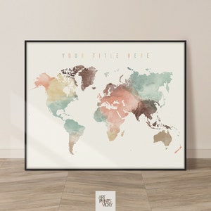 World map poster print Travel gifts wall art Decor for home and office ArtPrintsVicky Your Title Above