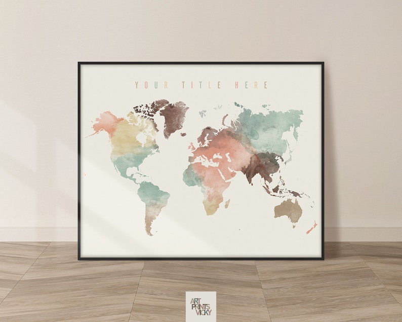 World map poster print Travel gifts wall art Decor for home and office ArtPrintsVicky Your Title Above