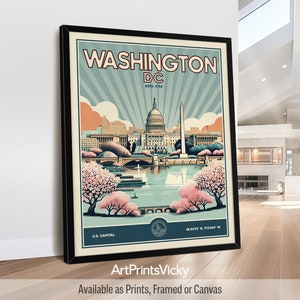 Washington DC art print | Poster in Retro Style | Travel Gifts | Customised Prints | ArtPrintsVicky