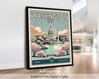 Washington DC art print | Poster in Retro Style | Travel Gifts | Customised Prints | ArtPrintsVicky