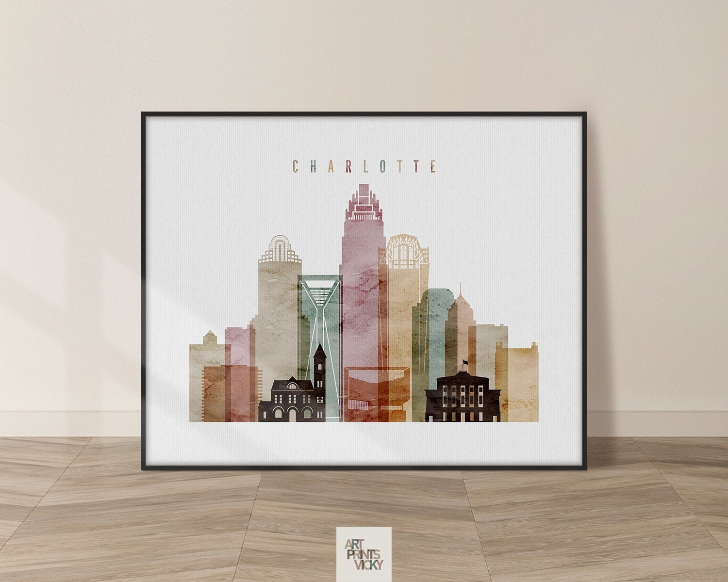 Charlotte Art Print Charlotte Poster Watercolor Skyline Etsy