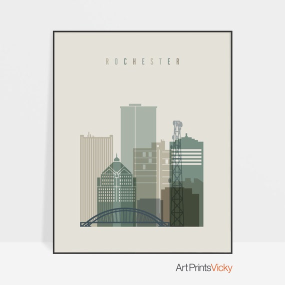 Rochester NY Skyline Print Rochester NY Poster Travel Gift Etsy