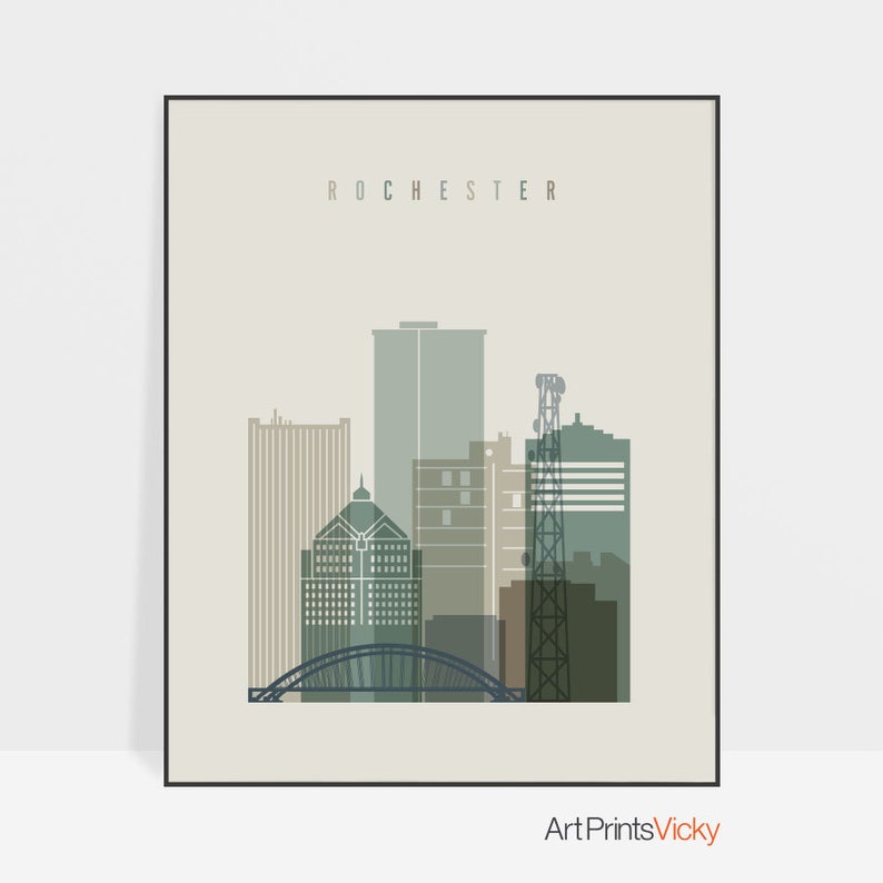 Rochester NY skyline print Rochester NY poster Travel Gift Etsy