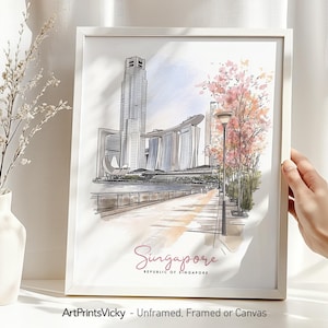 Singapore-poster | Muurkunstdruk skyline tekening | Reisdecoratie voor thuis en op kantoor | KunstPrintsVicky