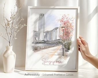 Singapore poster | Wall art print skyline drawing | Home and office travel decor | ArtPrintsVicky