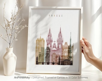 Prague Poster - Skyline Wall Art Print - Cityscape poster for home and office decor - Watercolor City Prints, Travel gifts | ArtPrintsVicky