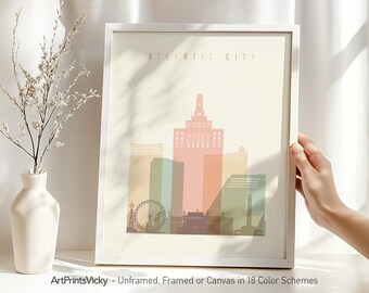 Atlantic City Art, Atlantic City print, skyline poster, travel print, City print, personalised gift | ArtPrintsVicky