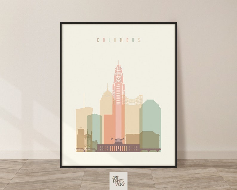 Columbus Ohio Art, Wall art print, Skyline poster, travel city print, Personalised print ArtPrintsVicky image 2