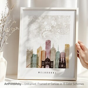 Póster del mapa de calles de Melbourne - Impresión del mapa de la ciudad y el horizonte / ArtPrintsVicky