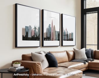 London 3 Piece Wall Art Prints, London Skyline Poster Set | ArtPrintsVicky
