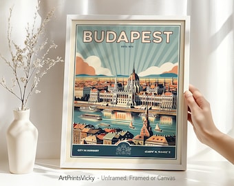 Budapest Poster Inspired by Retro Wall Art Framed, Unframed or Canvas