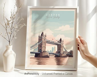London travel print England | London poster | Tower Bridge print | Travel gift | Wall Hanging Pastel city prints | ArtPrintsVicky