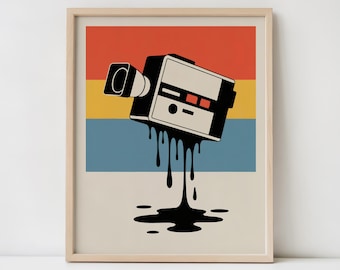 Lámina artística con diseño de videocámara retro, póster de arte pop, regalo para amantes del cine