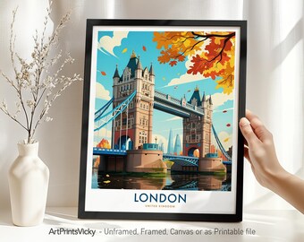 London Travel Print Wall Art, London Poster, Tower Bridge Art, Cityscape for Home Office Decor, Wall Hanging, Housewarming Gift