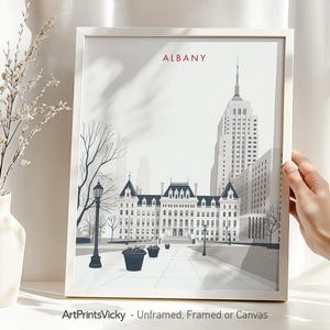 Impressão de parede de Albany, NY | Pôster minimalista de horizonte | Presentes de viagem personalizados | Decoração para casa e escritório | ArtPrintsVicky