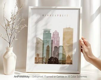 Minneapolis art print, Minneapolis skyline, watercolor poster, Travel decor, Wall art, Minnesota, Travel gift, home decor | ArtPrintsVicky