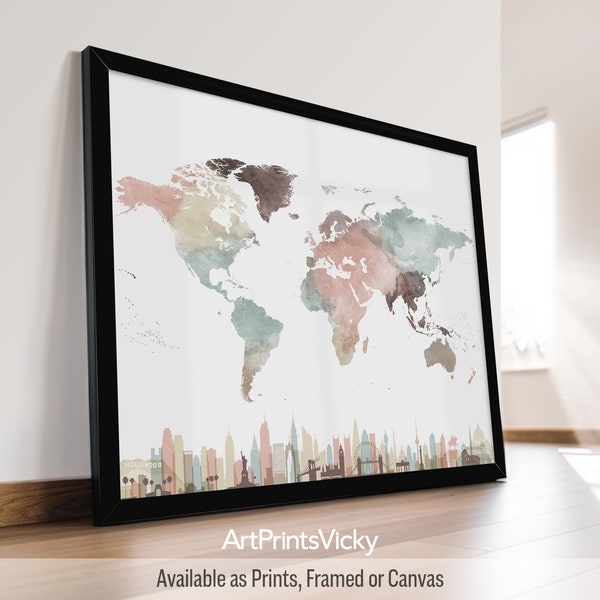 World map poster print | Travel gifts wall art | Decor for home and office | ArtPrintsVicky
