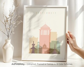 Montgomery AL Print, skyline poster, wall art, travel print, city print, personalised gift | ArtPrintsVicky