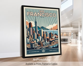 San Francisco Print |  California Skyline Wall Art Poster Retro | Bay Area Home Decor for Home and Office | Personalised Gift