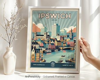 Ipswich Poster Inspired by Retro Wall Art Framed, Unframed or Canvas